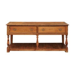 Antique English Pine Low Dresser with Drawers, Baluster Legs and Potboard, circa 1880
