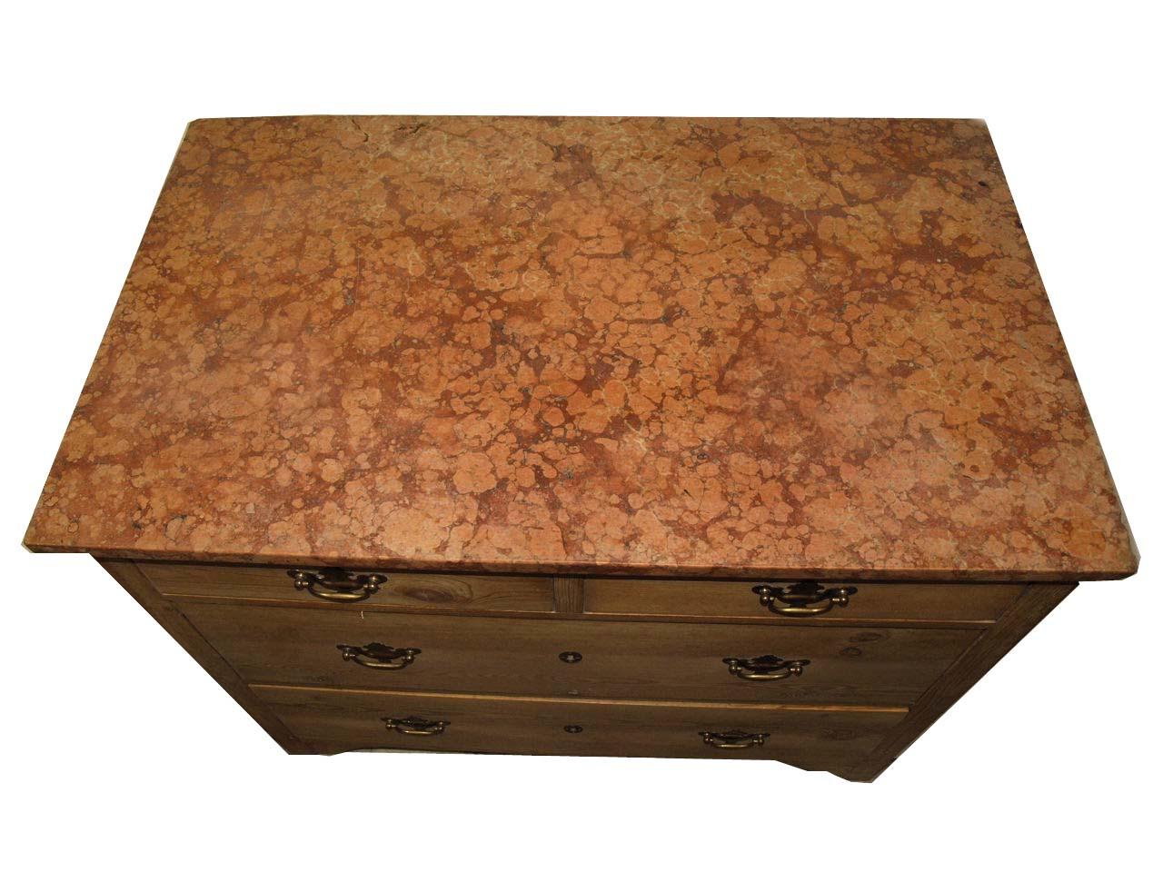 Brass English Pine Marble Top Chest