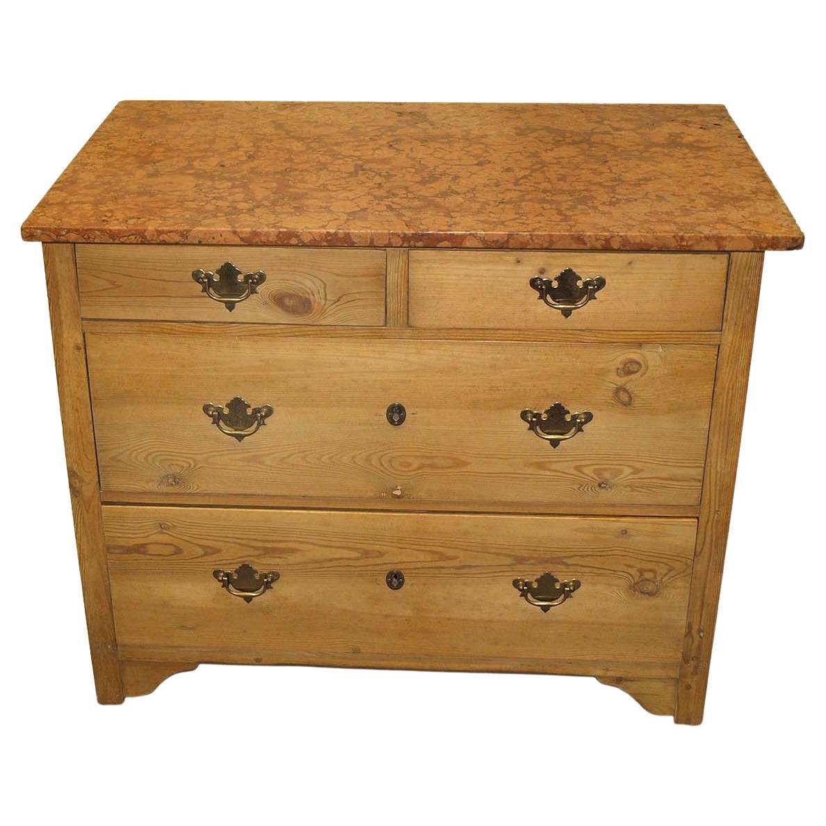 English Pine Marble Top Chest