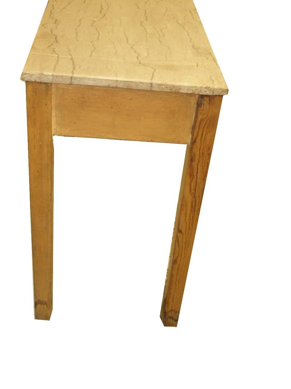 Englisch Kiefer Marmorplatte Konsole Tisch, mit schönen gemaserten Marmorplatte, die zwei Schubladen mit Schwanenhals zieht, gerade Beine.