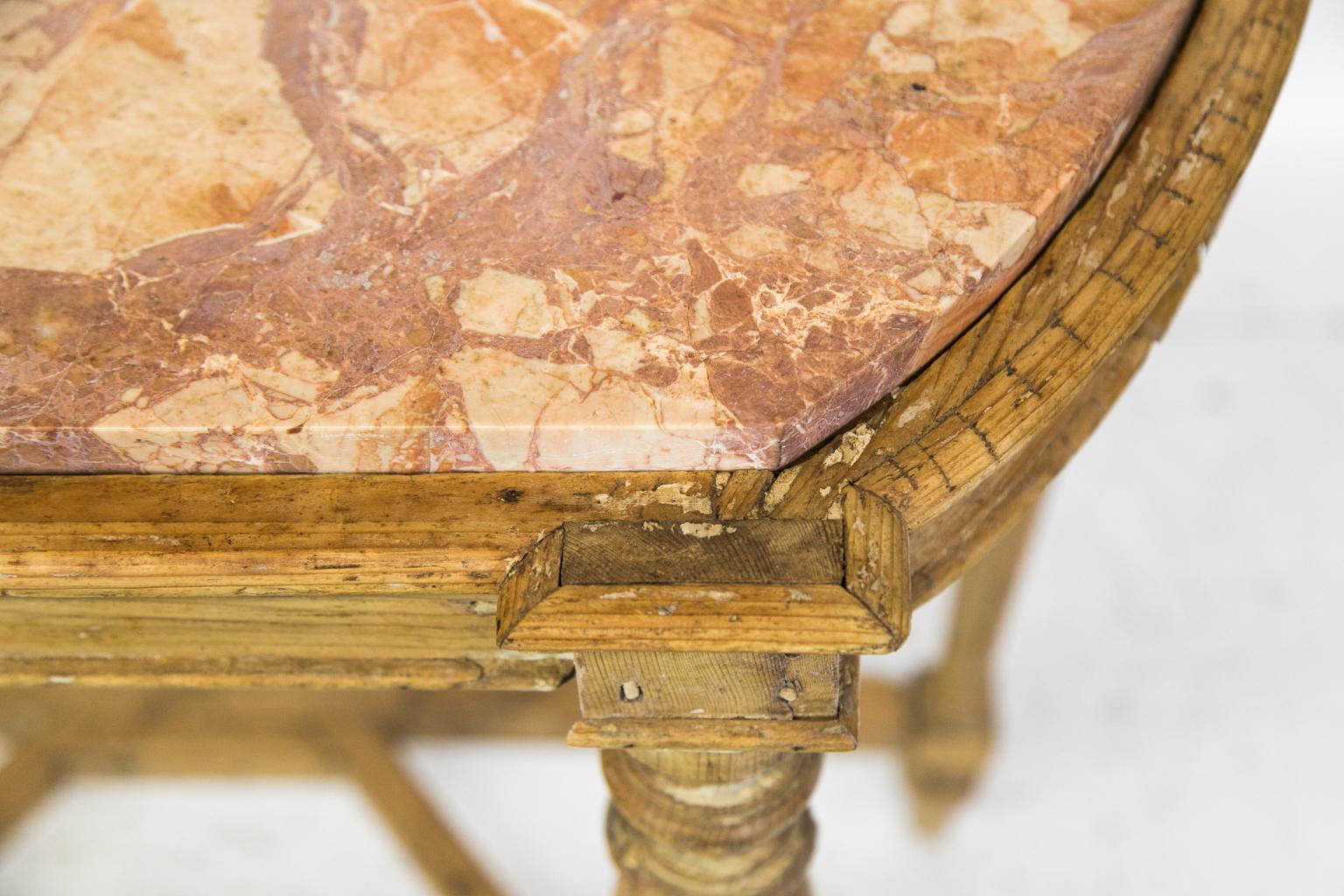 Hand-Carved English Pine Marble-Top Console Table For Sale
