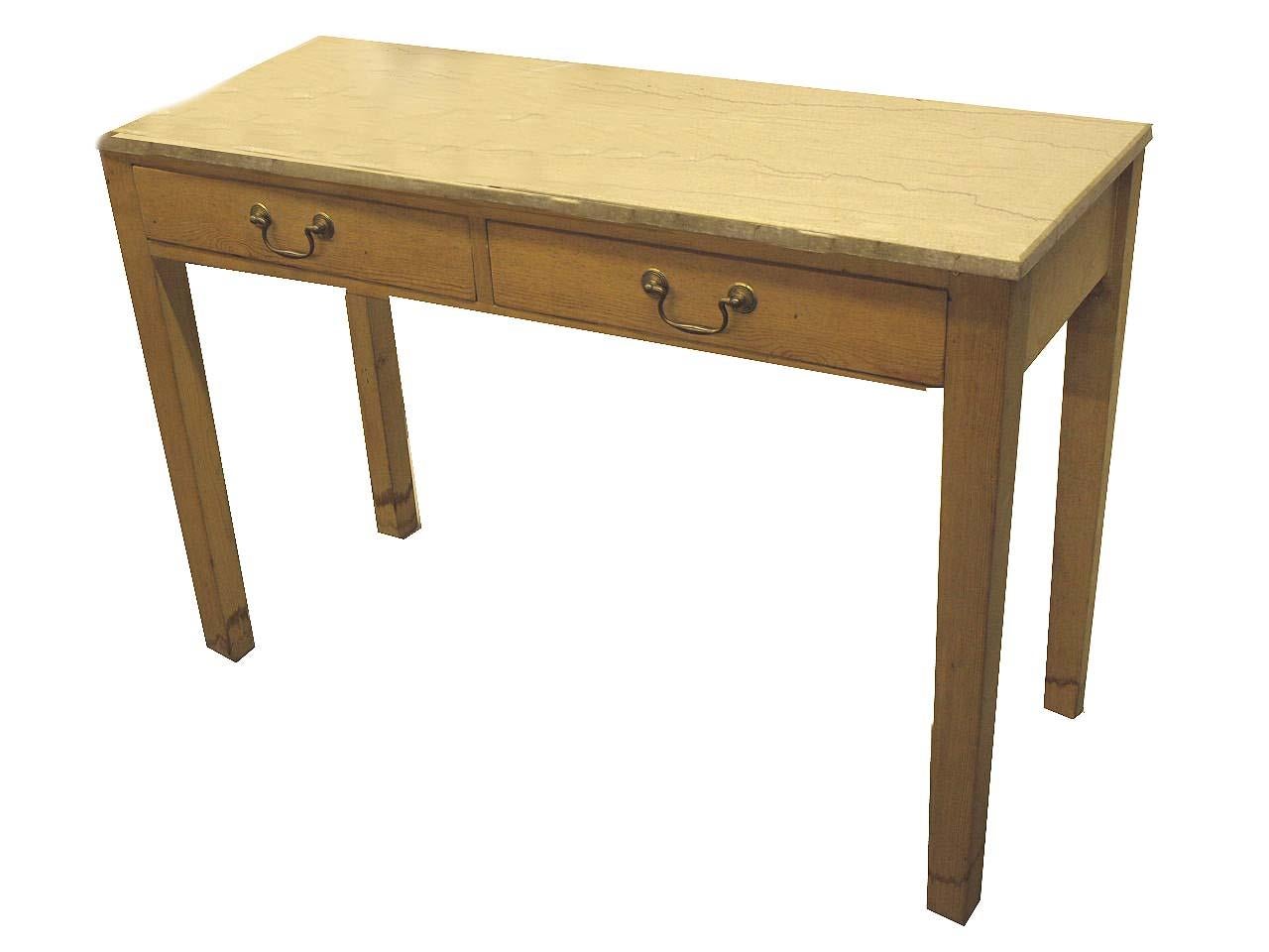 Table console anglaise en pin avec plateau en marbre Bon état - En vente à Wilson, NC