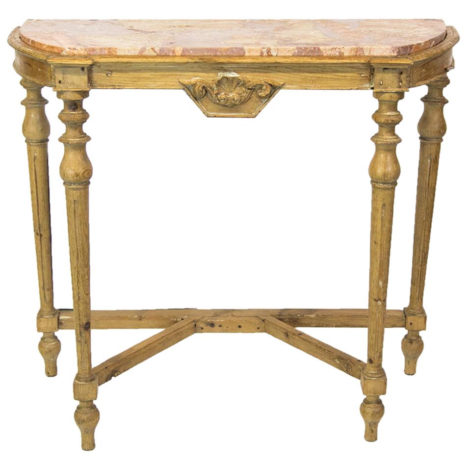 English Pine Marble-Top Console Table