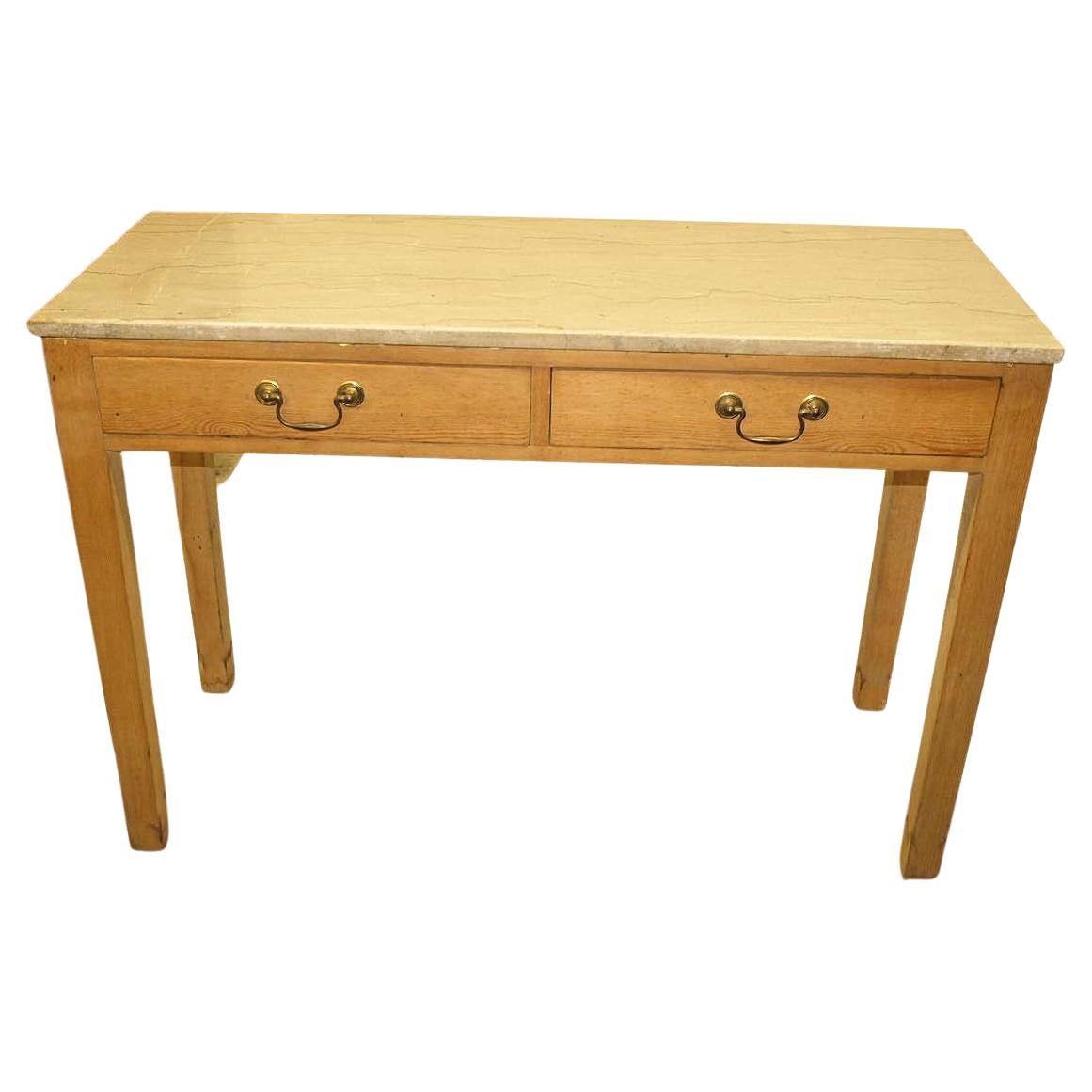 Table console anglaise en pin avec plateau en marbre en vente