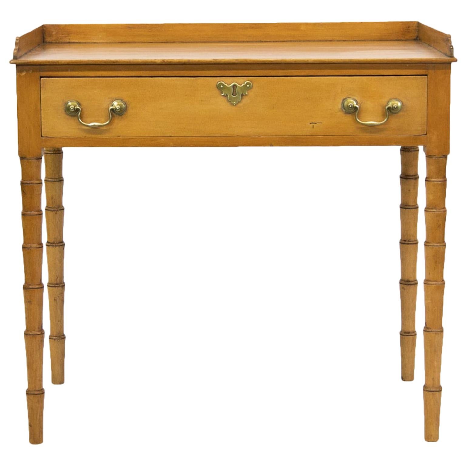 English Pine One-Drawer Faux Bamboo Table