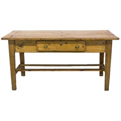 English Pine One Drawer Stretcher Table