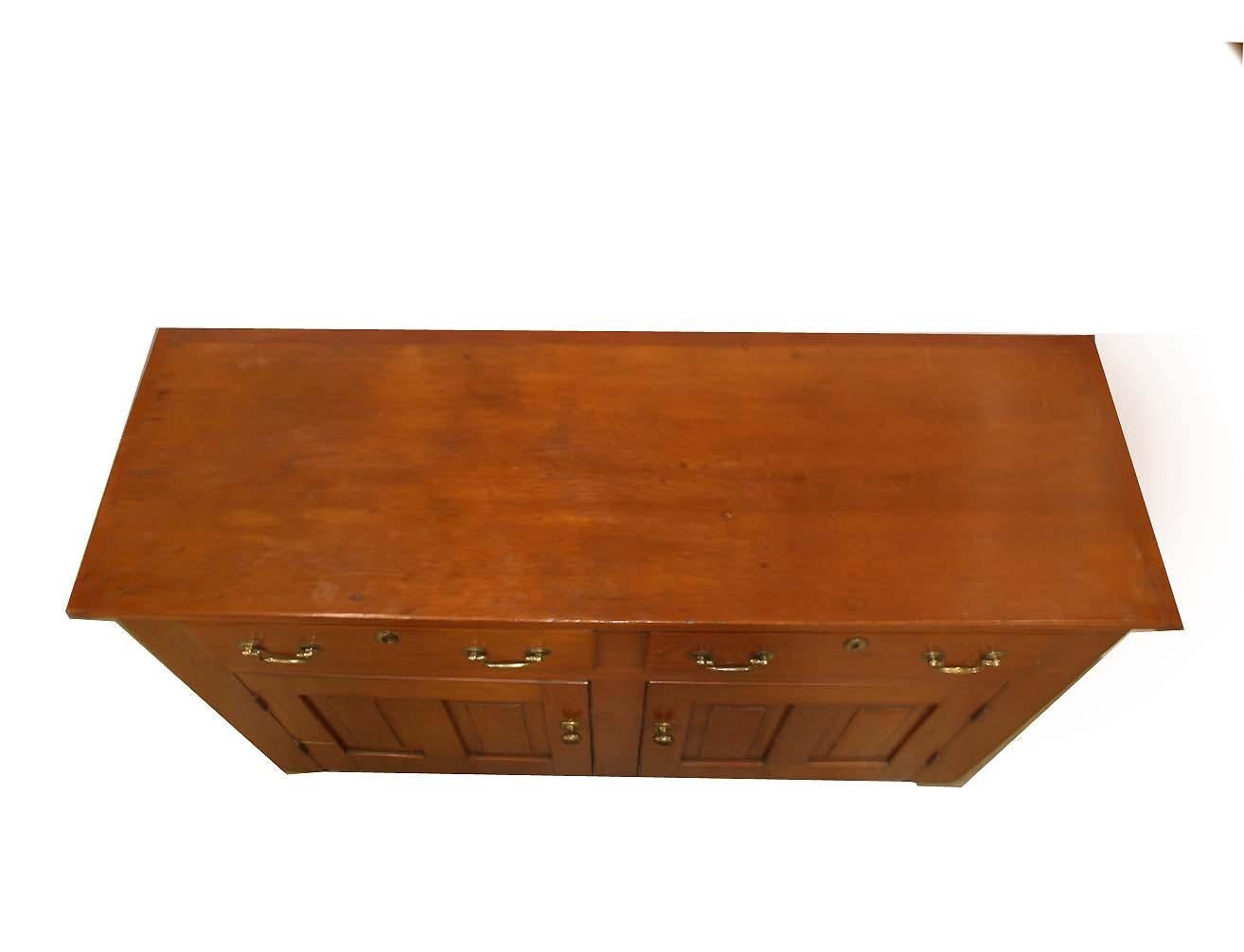 Brass English Pine Sideboard For Sale