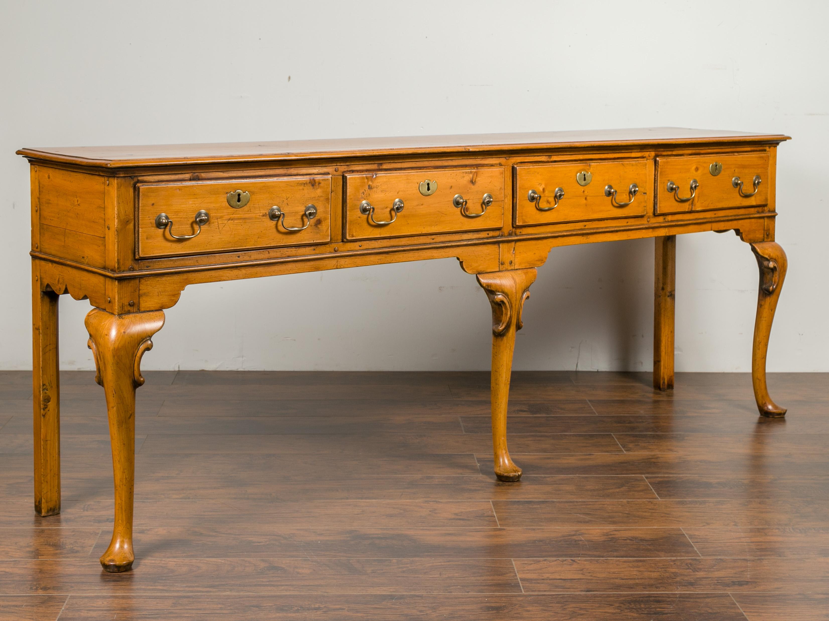 English Pine Sideboard with Four Drawers and Cabriole Legs, circa 1900 In Good Condition In Atlanta, GA
