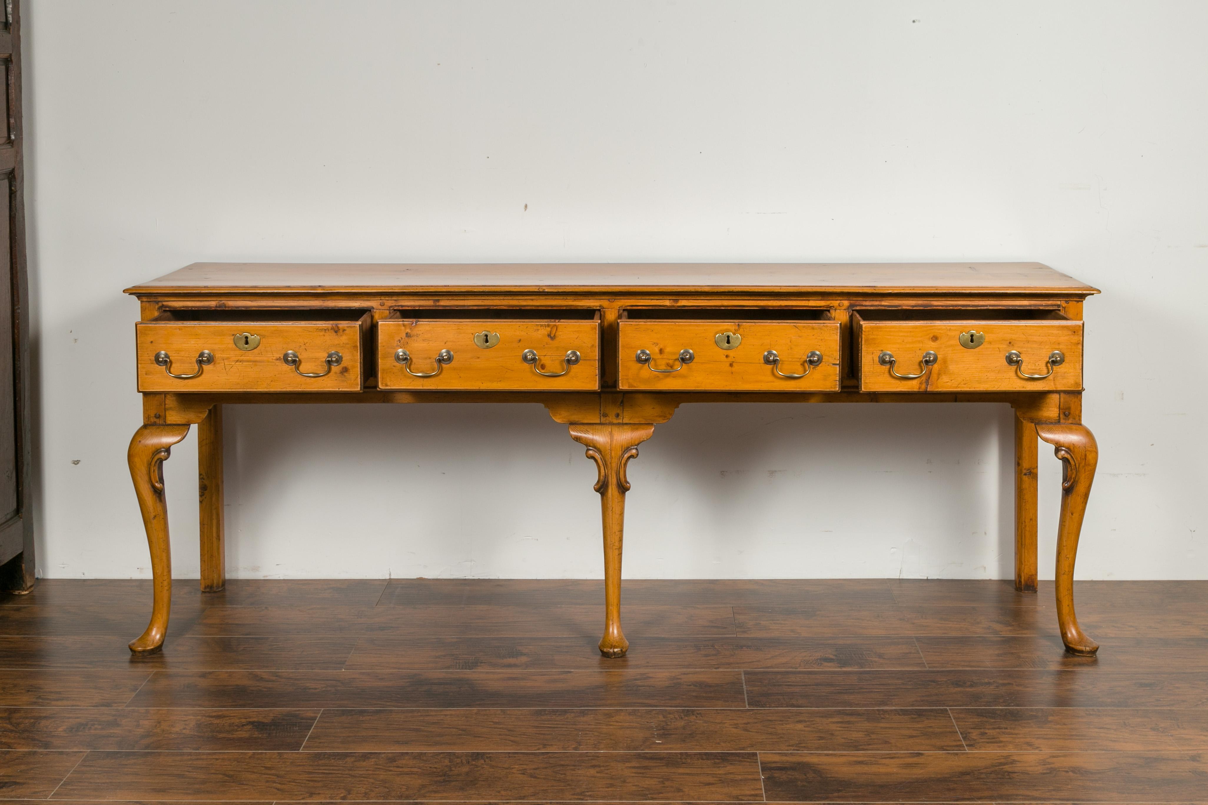 English Pine Sideboard with Four Drawers and Cabriole Legs, circa 1900 5