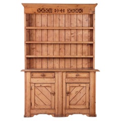 English Pine Stepback Dresser Bookcase, One Piece, 19th C.
