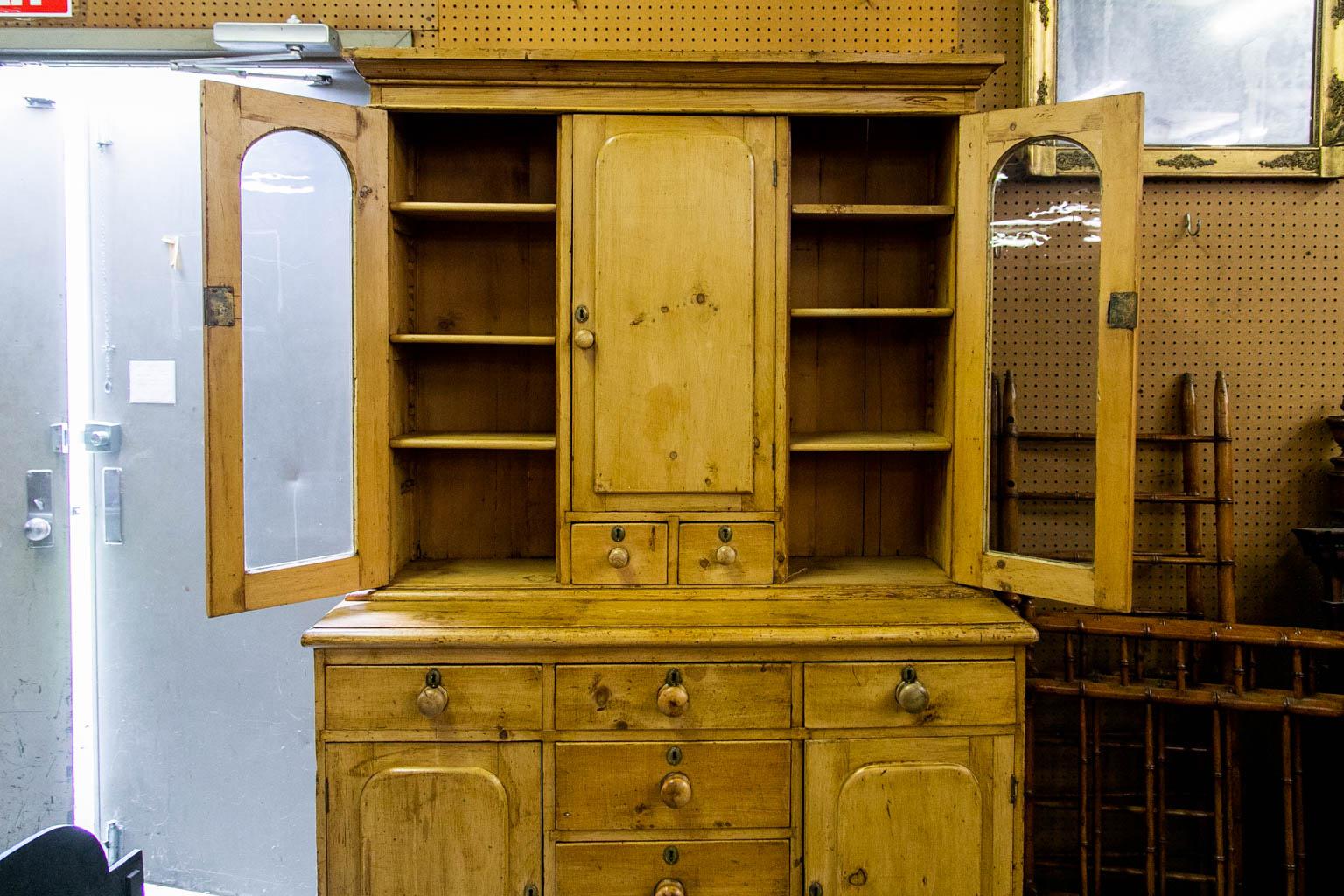 Brass English Pine Stepback Kitchen Cupboard