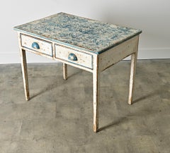 English Pine Table with Faux Delft Tile Painted Top