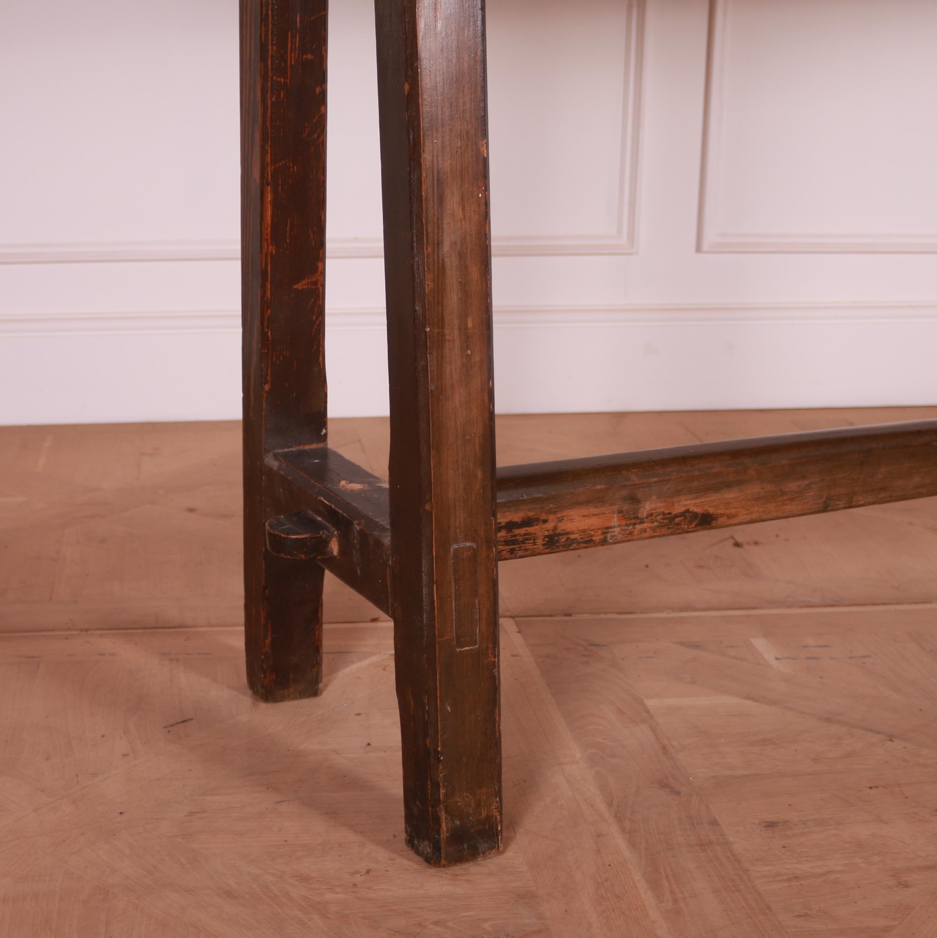 Large 19th C English pine trestle table with a scrubbed top. 1880.

2