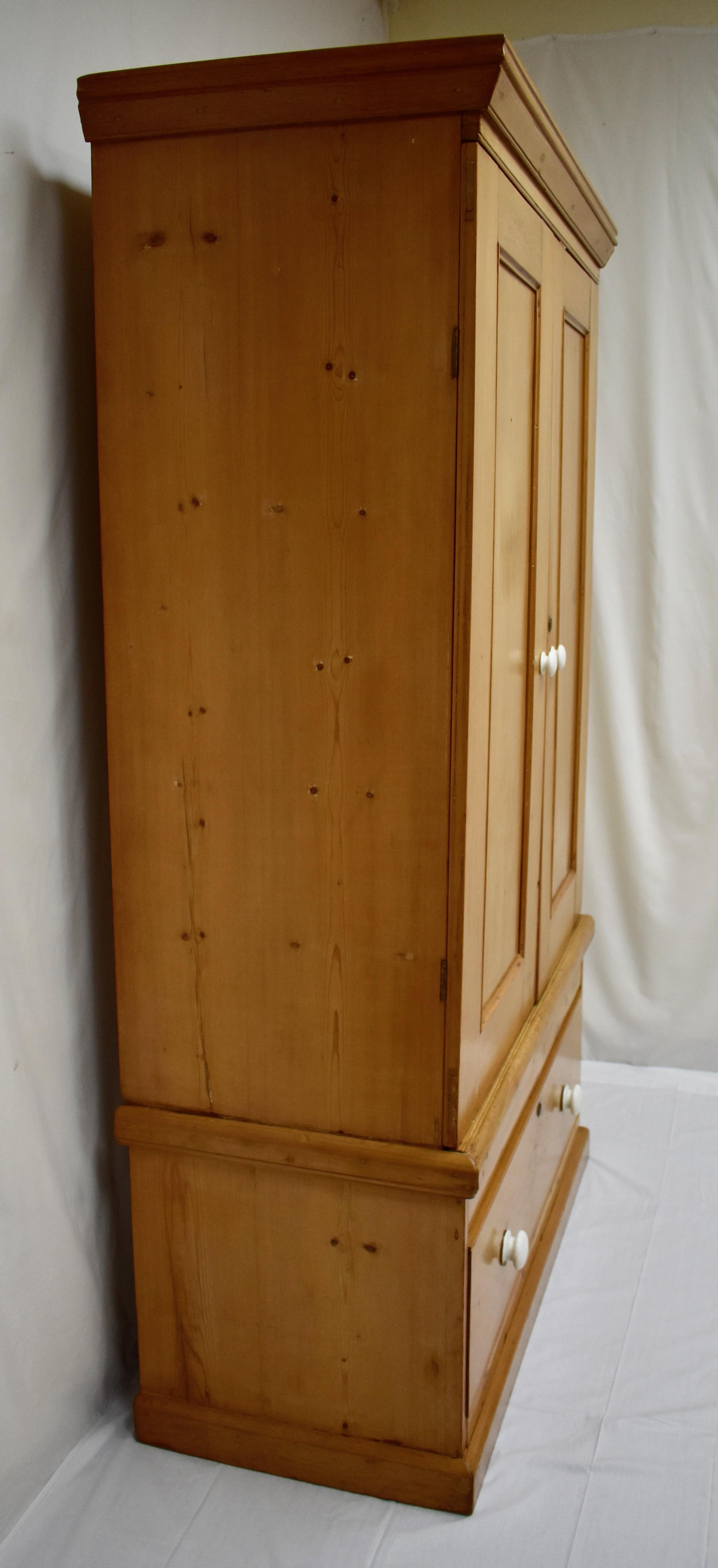 Polished English Pine Two Door Armoire