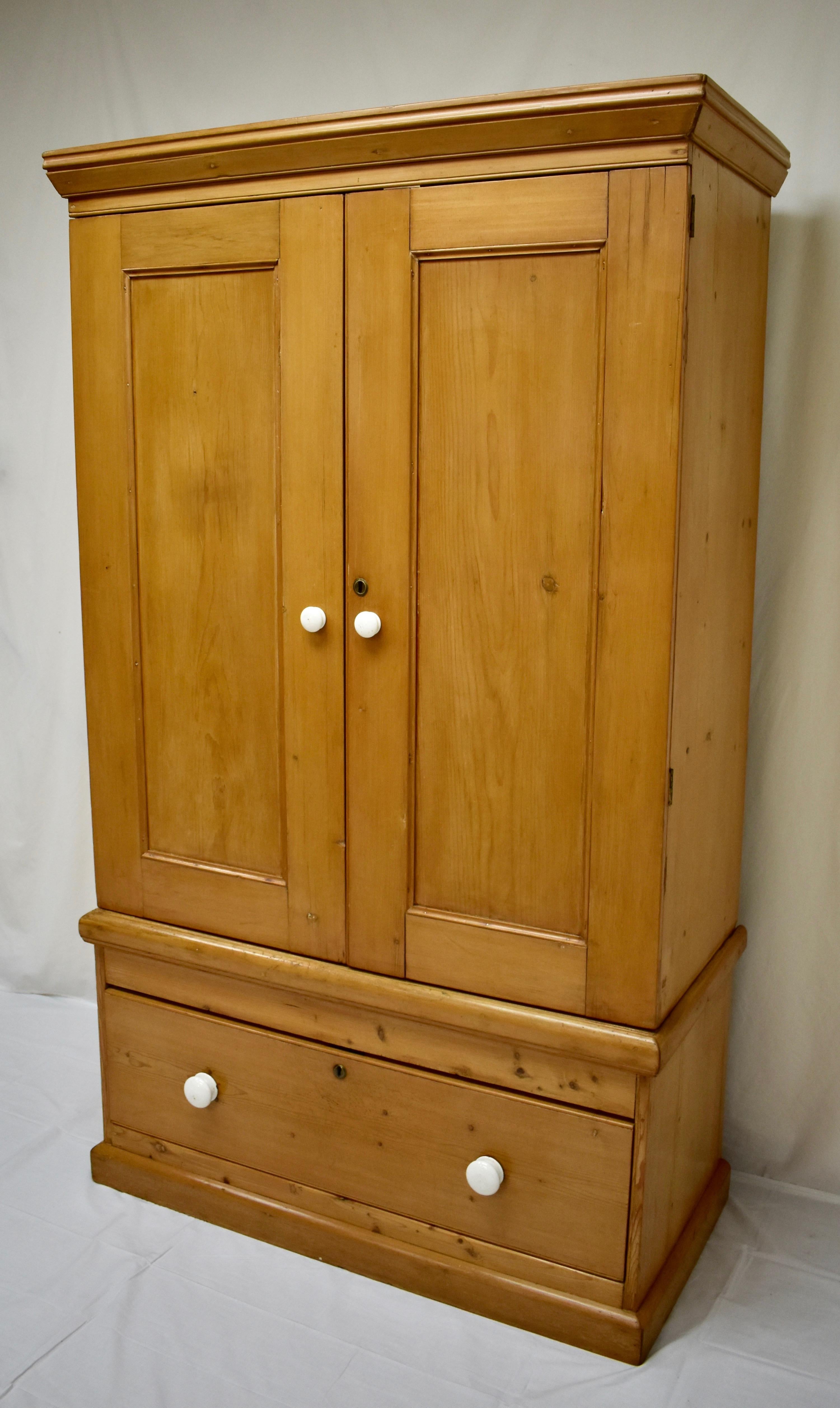 English Pine Two Door Armoire In Good Condition In Baltimore, MD
