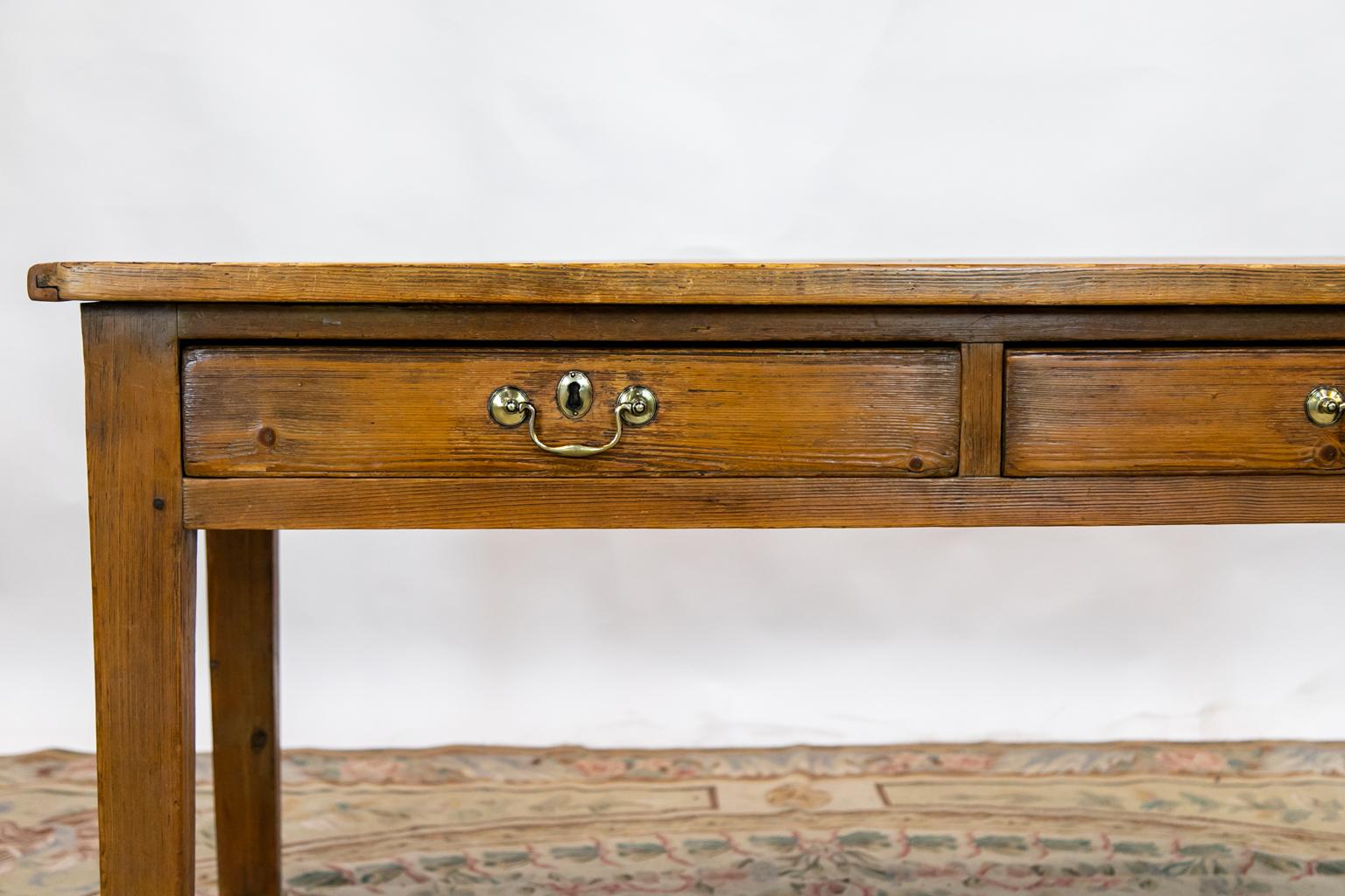 Early 19th Century English Pine Two Drawer Serving Table For Sale