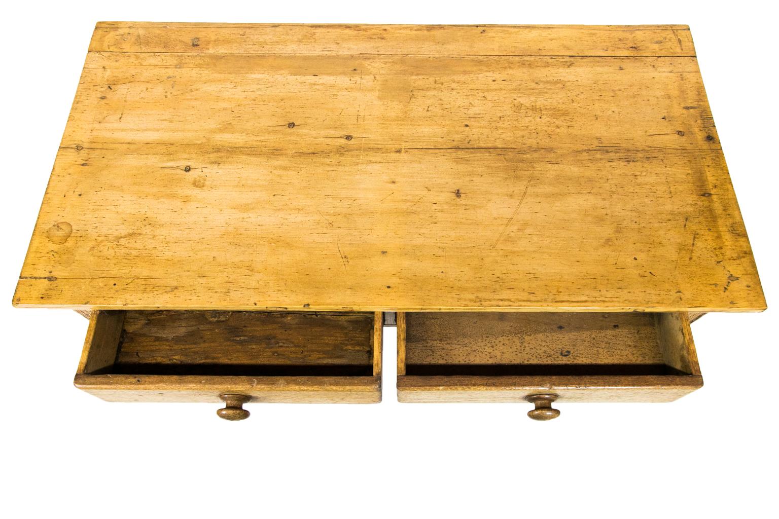 English Pine Two-Drawer Stretcher Table 1