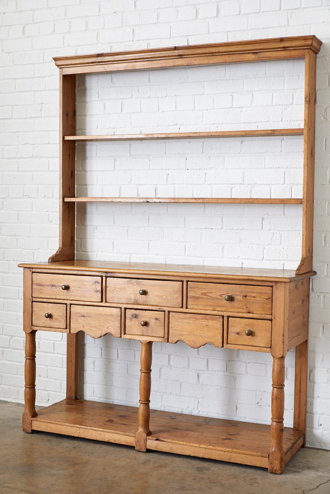 English Pine Welsh Dresser with Pot Board and Rack 4