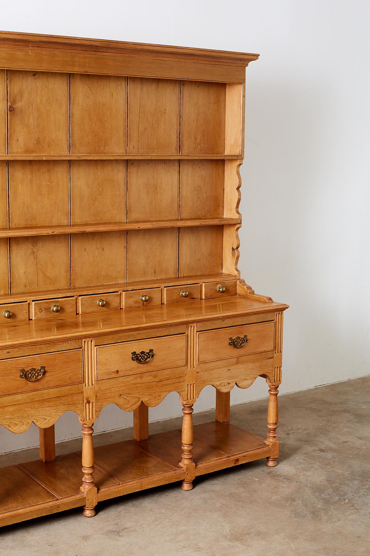George III English Pine Welsh Dresser with Pot Board and Rack