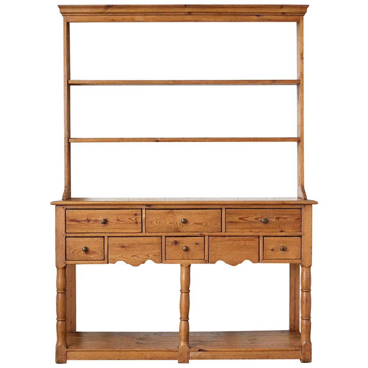 English Pine Welsh Dresser with Pot Board and Rack