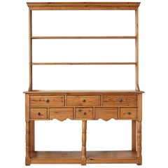 English Pine Welsh Dresser with Pot Board and Rack