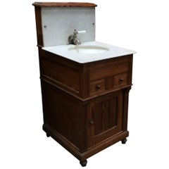 Antique English Pitch Pine with Carrara Marble Top Sink and Water Tank from 20th Century