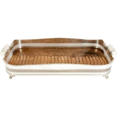 English Plated Crocodile Interior / Side Handles Barware Tray