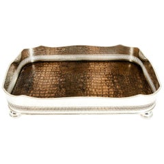 English Plated High Bordered Frame / Crocodile Interior Barware Tray