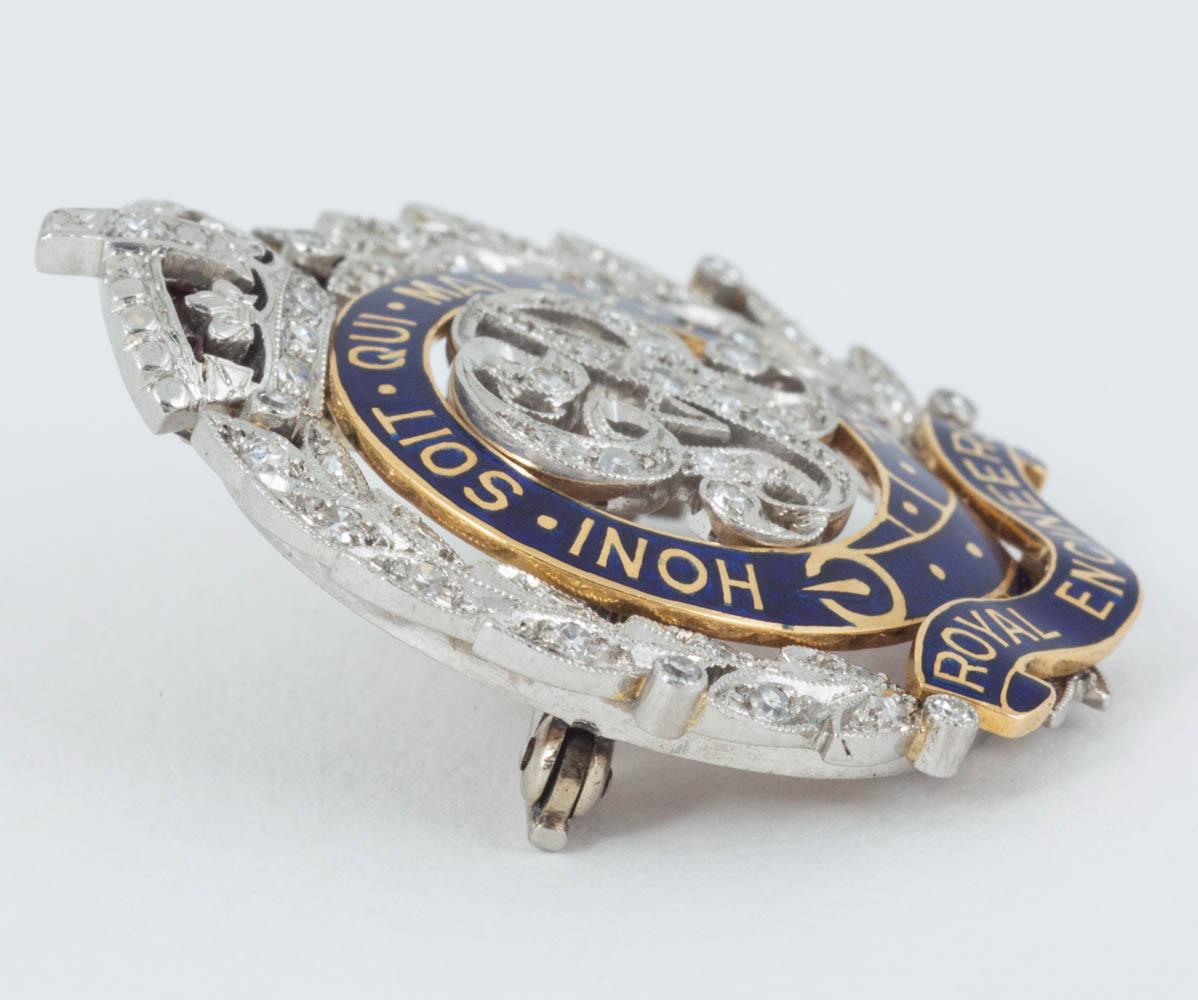 English  Platinum and 18 Carat Gold Royal Engineers Brooch  In New Condition In London, GB