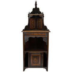 Antique English Poker Work Corner Display Cabinet