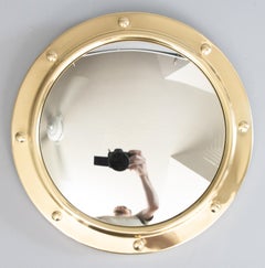 English Polished Brass Nautical Porthole Convex Mirror, circa 1950