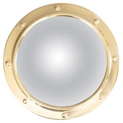 English Polished Brass Nautical Porthole Convex Mirror, circa 1950