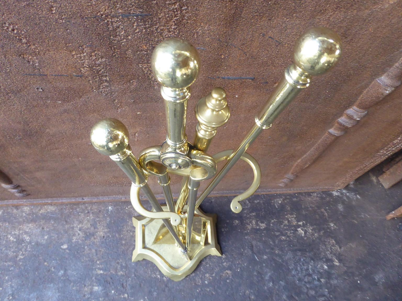 English Polished Brass Victorian Companion Set or Fireplace Tool Set 4