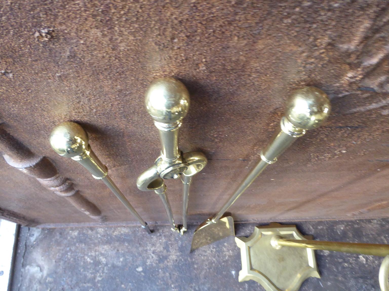 English Polished Brass Victorian Companion Set or Fireplace Tool Set 5
