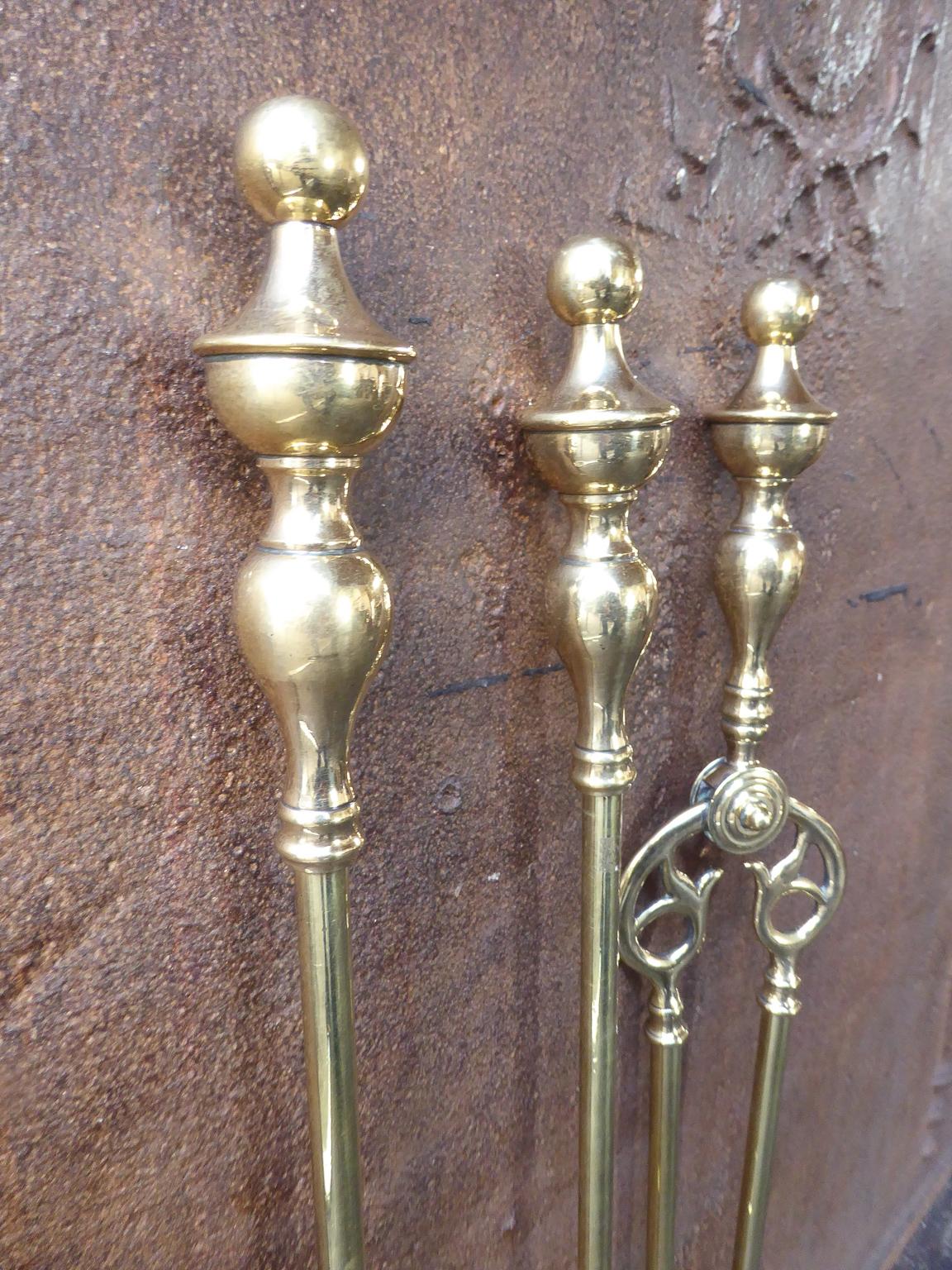 British English Polished Brass Victorian Companion Set or Fireplace Tool Set