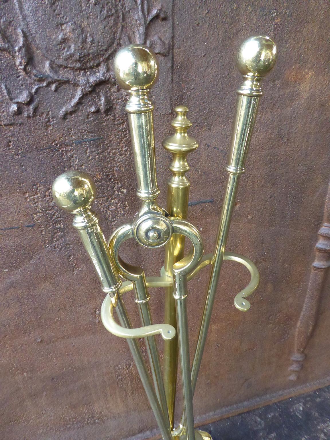 British English Polished Brass Victorian Companion Set or Fireplace Tool Set
