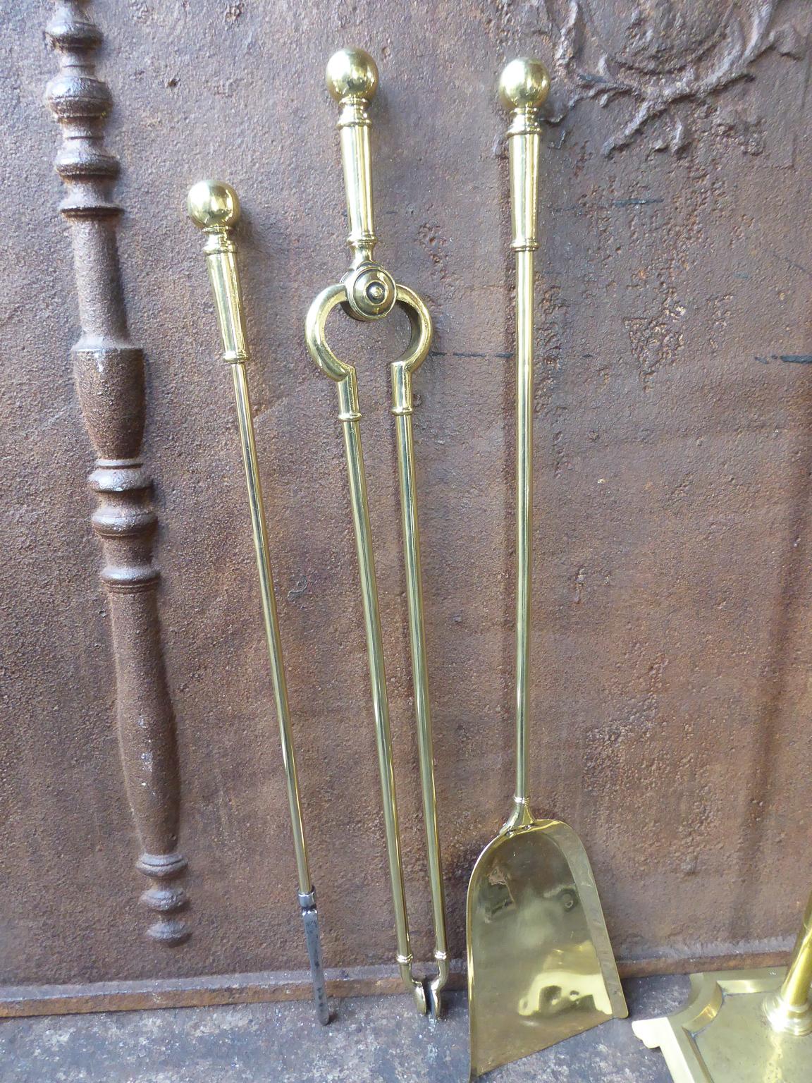20th Century English Polished Brass Victorian Companion Set or Fireplace Tool Set
