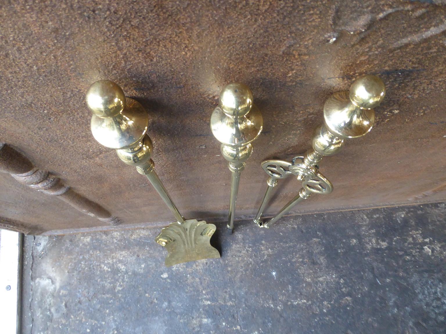 English Polished Brass Victorian Companion Set or Fireplace Tool Set 2