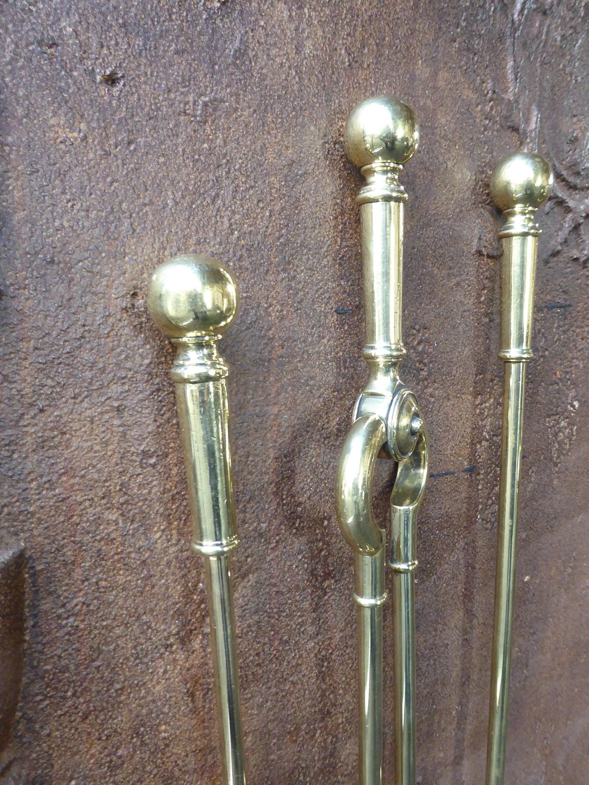 English Polished Brass Victorian Companion Set or Fireplace Tool Set 1