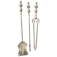 English Polished Brass Victorian Companion Set or Fireplace Tool Set