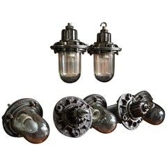 English Polished Cast Iron Factory 'Maxlume' Flameproof Pendants, circa 1950