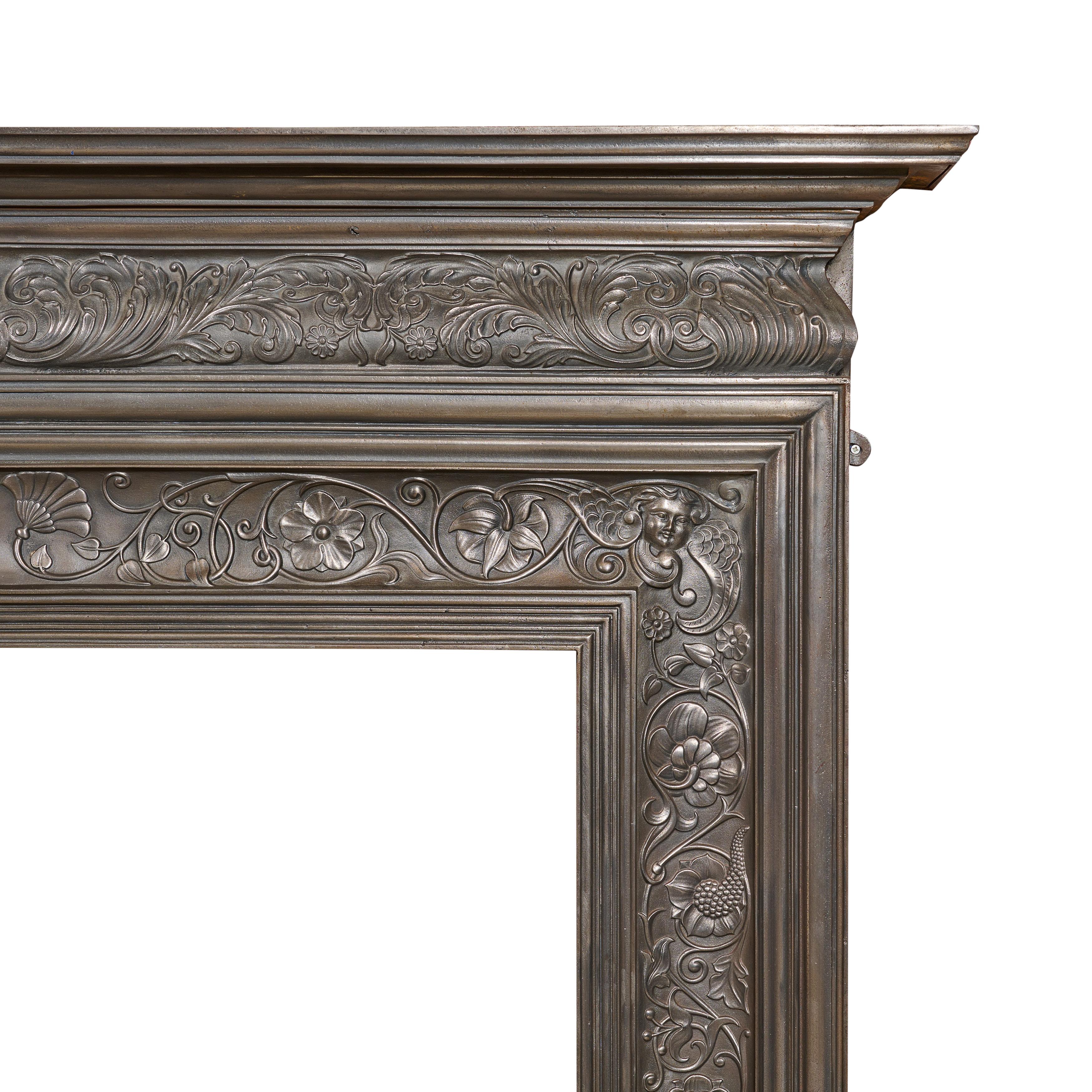 English Polished Cast Iron Fireplace Surround by Coalbrookdale In Good Condition For Sale In Chicago, IL