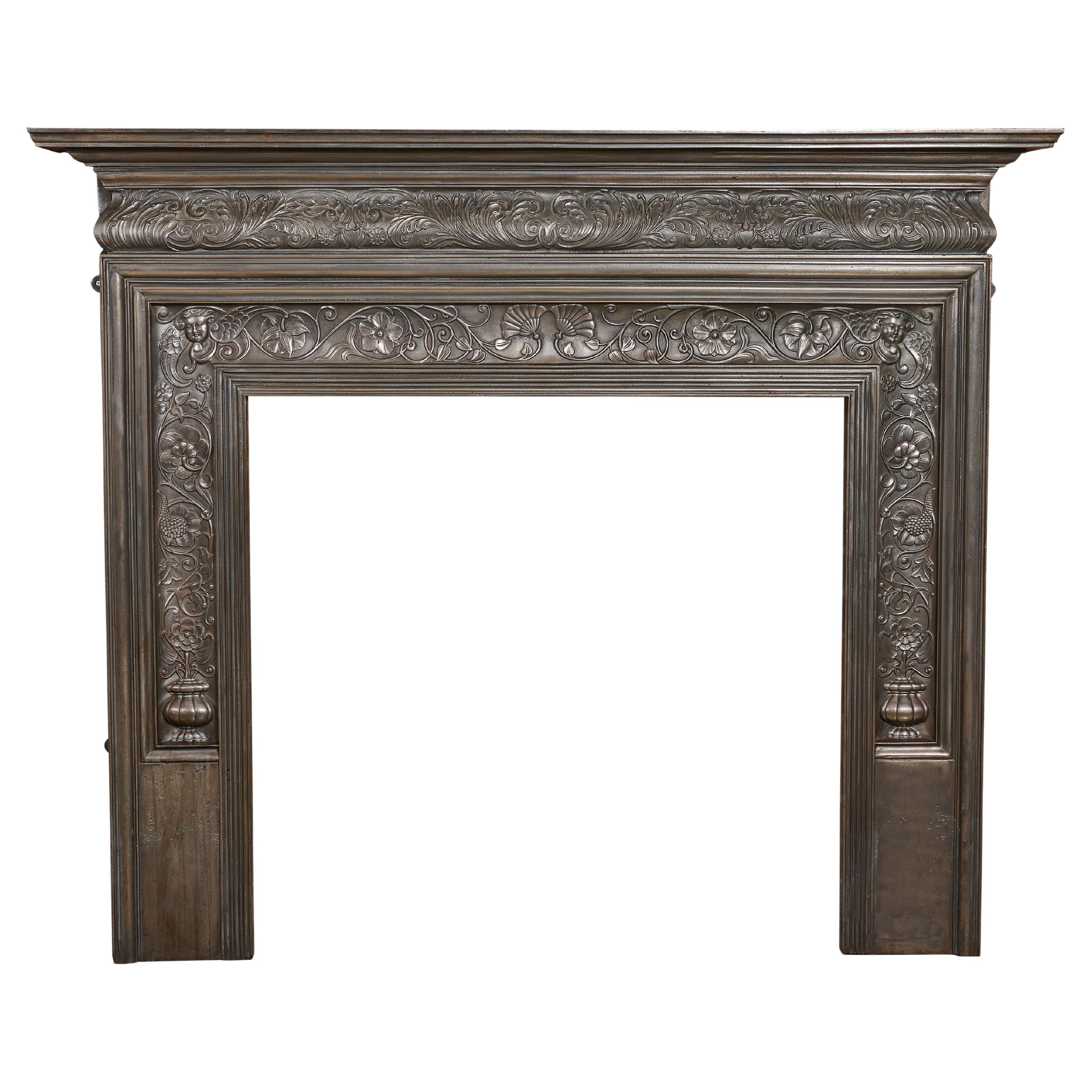 English Polished Cast Iron Fireplace Surround by Coalbrookdale For Sale