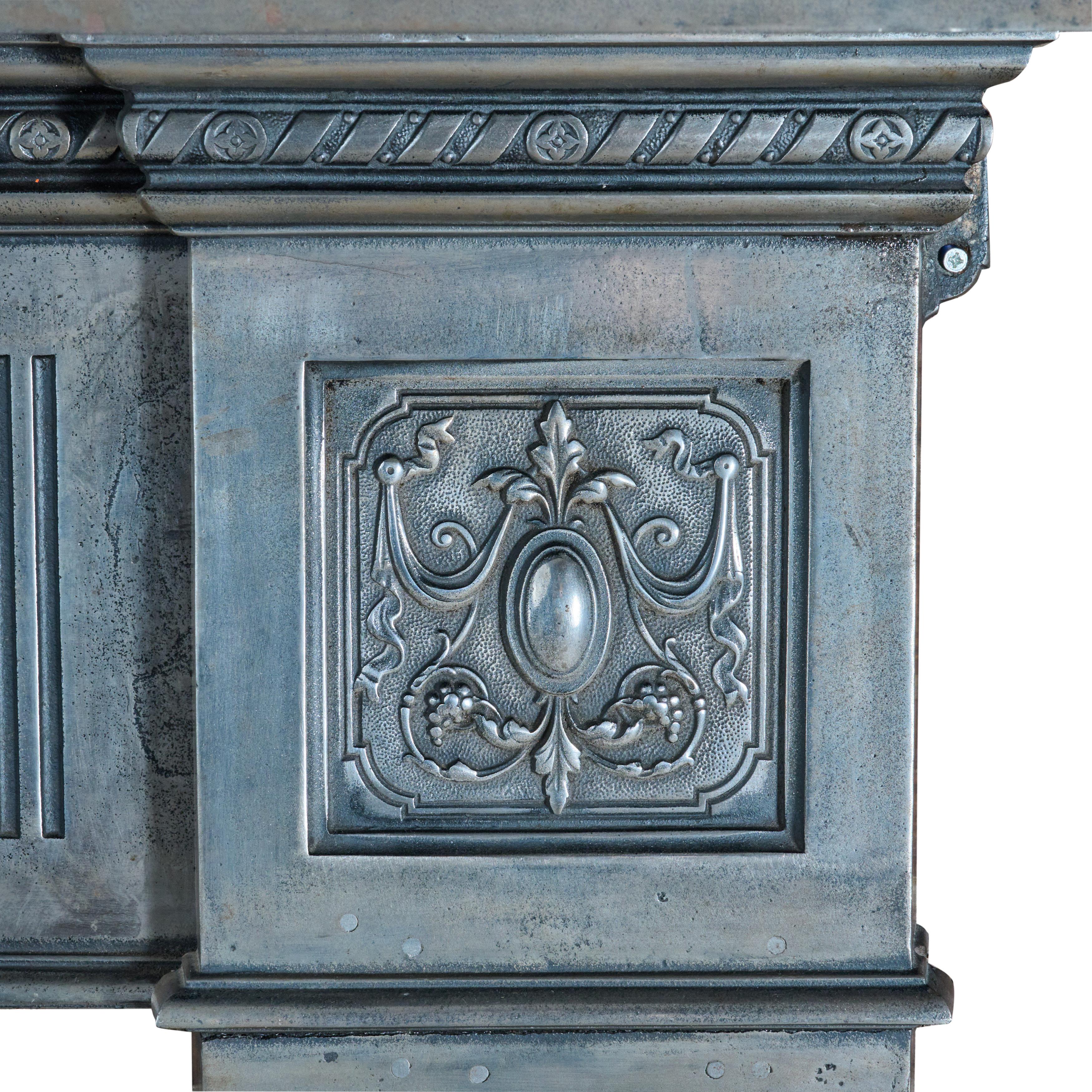English Polished Cast Iron Fireplace Surround For Sale 1