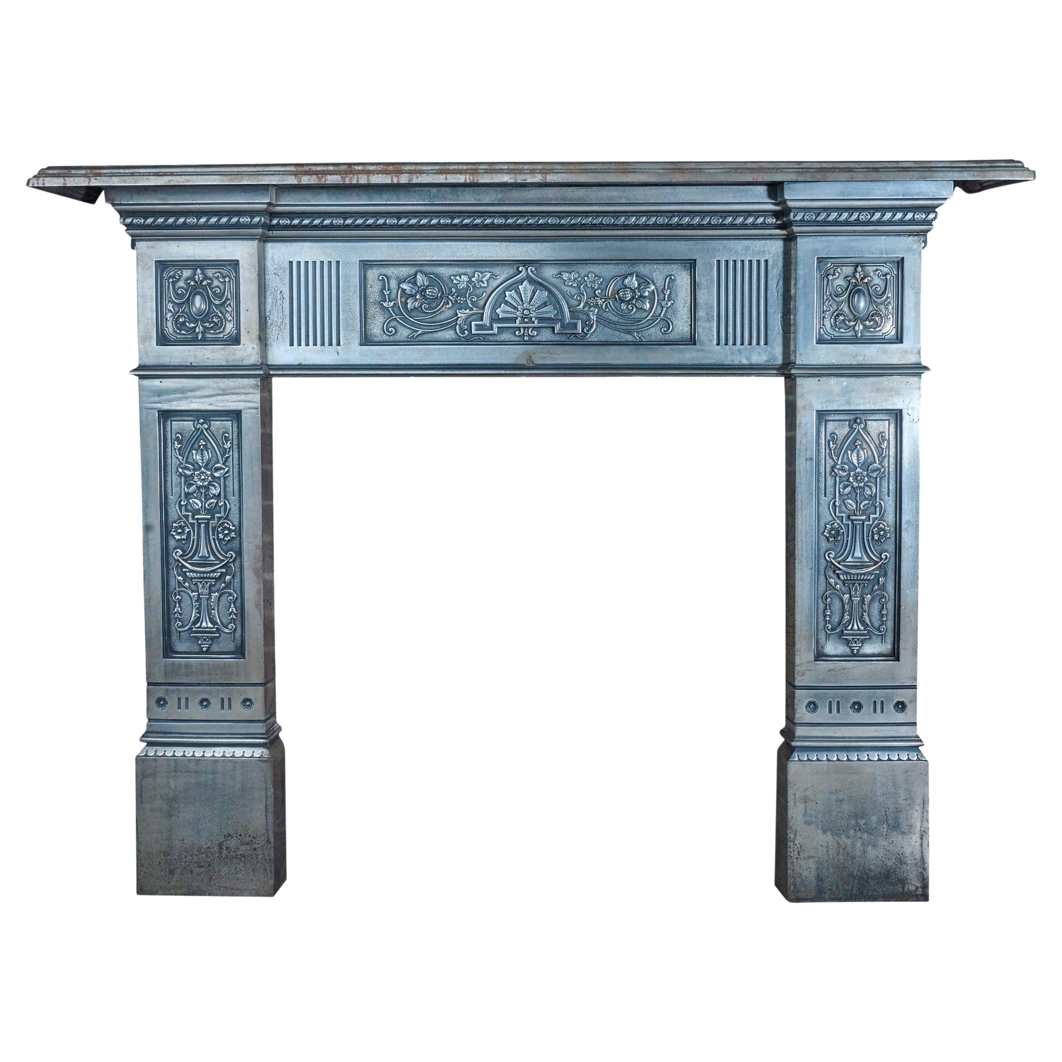 English Polished Cast Iron Fireplace Surround For Sale