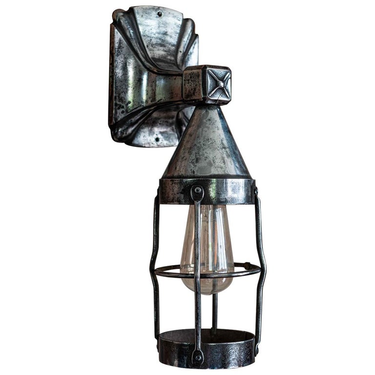 English Polished Cast Iron Outdoor Cage Lamp, circa 1920 at 1stDibs