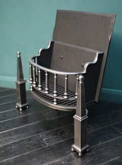 English Polished Steel Fire Grate with Pinnacle Finials