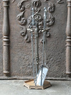 English Polished Steel Georgian Fire Companion Set, 18th-19th C