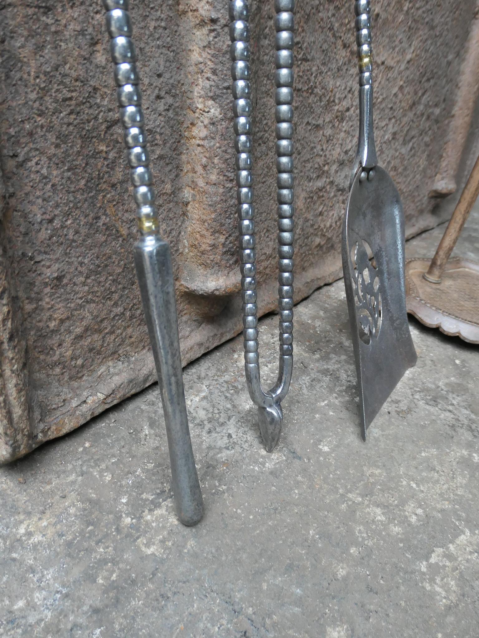 English Polished Steel Georgian Fireplace Tool Set, 18/19th C. For Sale 8