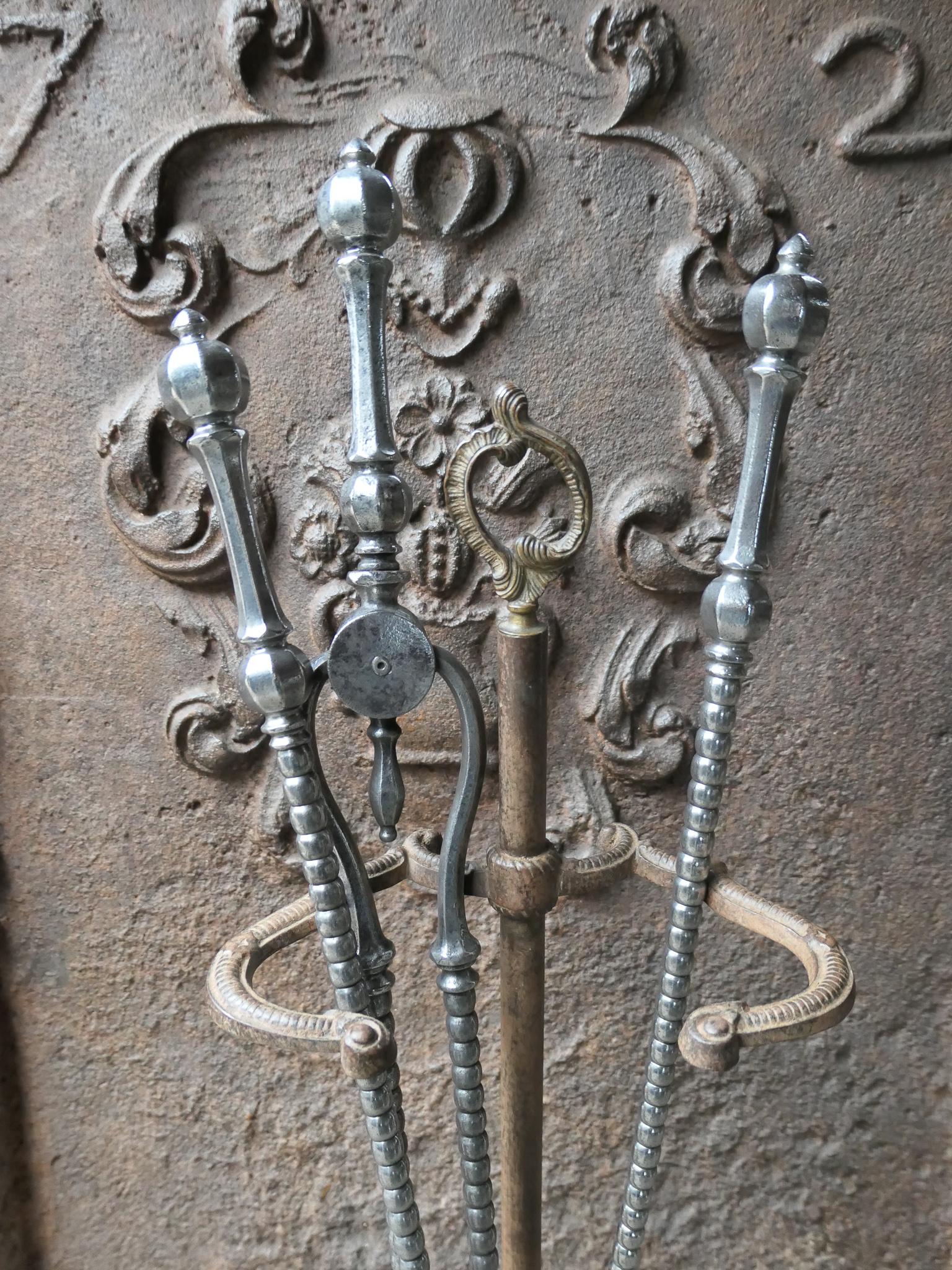 Cast English Polished Steel Georgian Fireplace Tool Set, 18/19th C. For Sale